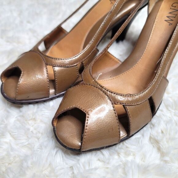 GNW Peep Toe Champaign Taupe Chunky Heels - Picture 5 of 10